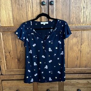 LOFT Blue and White Fitted Cap Sleeve Blouse